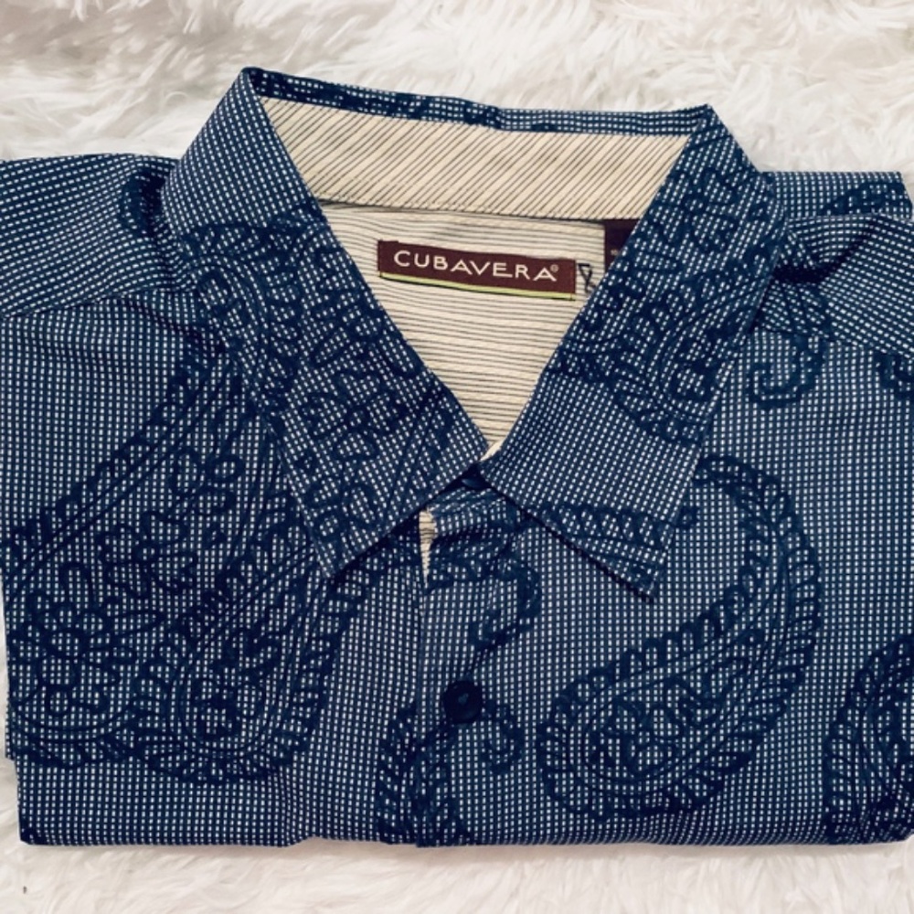Cubavera Blue/White Long Sleeve Mens Shirt-Size XL